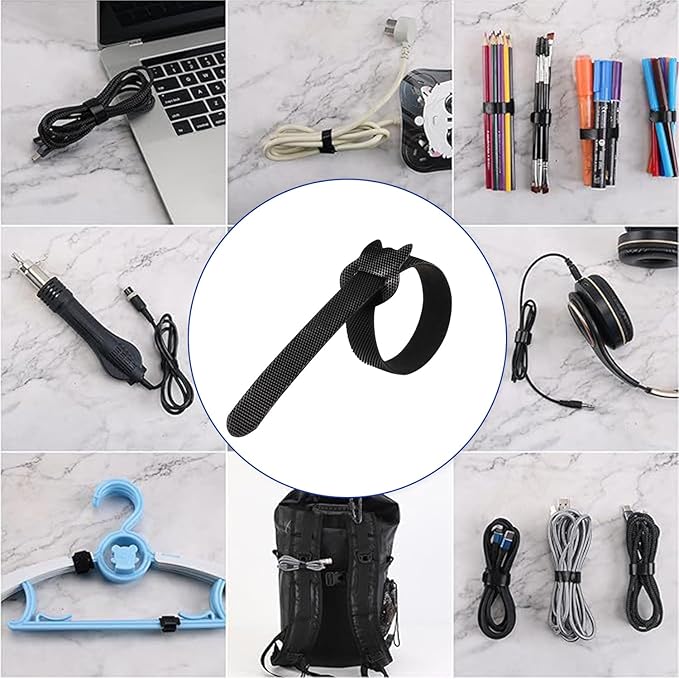 100PCS Reusable Cable Ties, 8 Inches Adjustable Cord Straps, Wire Organizer, Cord Wrap Hook Loop Cable Management, Multi Purpose Cable Management Ties for Home, Office & Data Centers Black