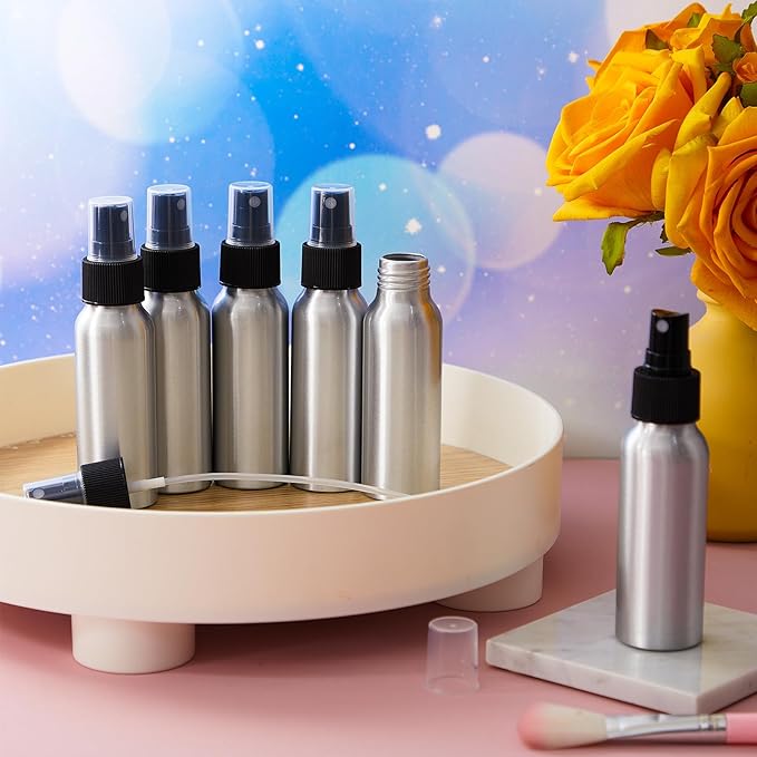 Tessco 2.7oz/ 80ml Aluminum Fine Mist Spray Bottles Reusable Metal Atomizer Bottles Fine Mist Sprayer Essential Oil Storage with Black Pump for Travel Cosmetic Perfume Toner Face Spray(50 Pcs)