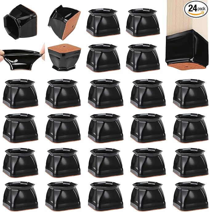 CHUNZEXI 24 Pack Square Chair Leg Floor Protectors for Hardwood Floors, Silicone Felt Covers Pads Caps, Protect Wood Furniture Feet Floors Noise Reduce and Scratch (Square X-Lager & Black)