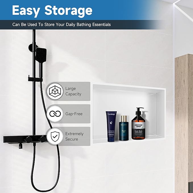 BATHFINESSE Shower Niche No Tile Needed, 18 x 12 Insert Shower Niche, Recessed Shelf for Bathroom Storage Over Mount Installation, White