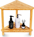OKIIKOK Corner Shower Stool for Inside Shower Bamboo 2-Tier Waterproof Shower Bench Small Spaces,Shower Foot Rest with Storage Shelf Bath Seat