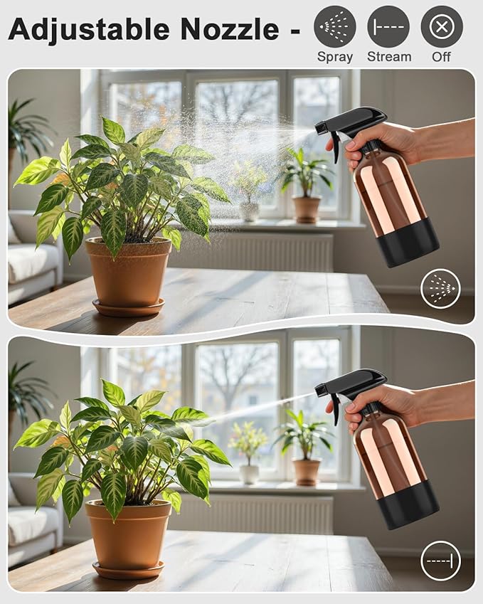 Amber Glass Spray Bottle with Silicone Sleeve Protection, 16 oz Refillable Spray Bottle for Cleaning Solutions, Plants, Aromatherapy, Facial Hydration (Black Sleeve(Amber Bottle)