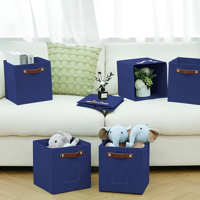 6-Pack Storage Cubes with Handles & Label Holders Basket, Closet Cube Home Organizer Bins(Blue, 10.5*10.5*11 inch)