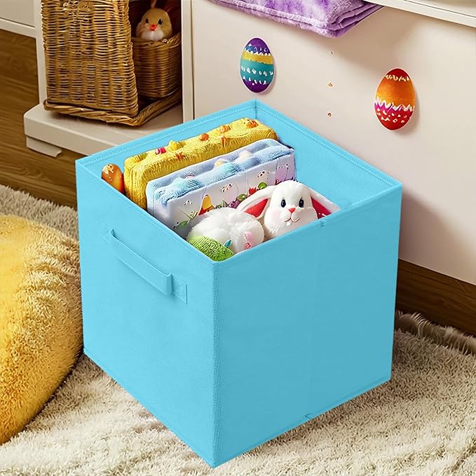 PowerKing Collapsible Storage Cubes with Handles, Fabric Foldable Bins for Closet Shelves, Durable Organization Storage Bins, 10.5'' x 11'' x 10.5'' (Blue, 2Pack)