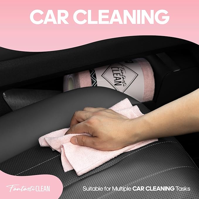 Fantasticlean Microfiber Cleaning Cloth Roll 4 Rolls 240 Pack, Tear Away Paperless Towels, 8" x 8", Reusable Washable Rags, House Kitchen, Pet, Office, Indoor Outdoor, Portable (2Pink 2Light-Purple)