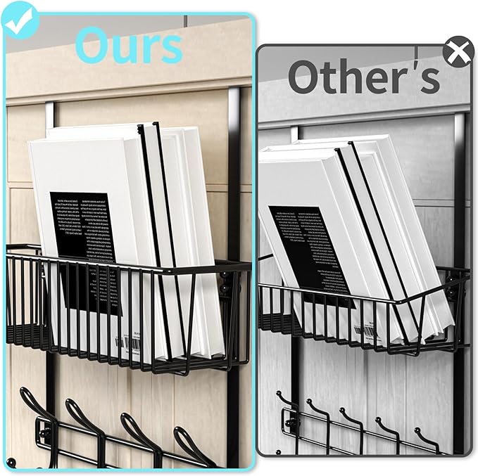 Kaiferty Over The Door Hooks Organizer,Door Hanger Door Storage with Basket,Over The Door Towel Rack Coat Hooks with 12 Hooks,for Bathroom,Bedroom,Kitchen,Office,Apartment(Black)
