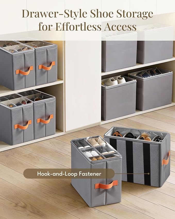 Smell Proof Shoe Organizer for Closet - Adjustable Dividers & Clear Lid. Foldable Shoe Storage Box with Activated Carbon Lining for Gym Sneakers, Running Shoes & Boots