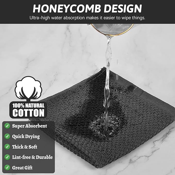 Nialnant 18 Pack Kitchen Towels, 100% Cotton Dish Towels for Kitchen, Absorbent Dish Cloth for Washing Dishes, Quick Drying Dish Rags, Multipurpose Cleaning Rags-12x12 Inches,Black Plaid