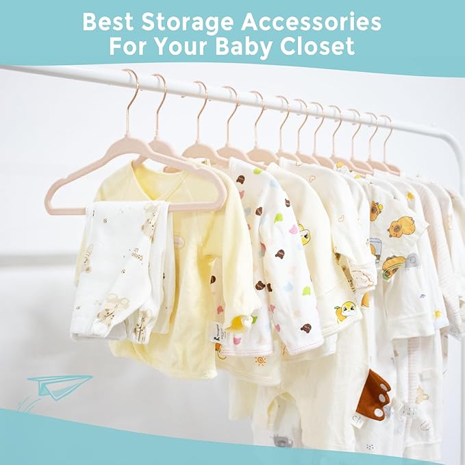 Baby Velvet Hangers 30 Pack - 11 Inch Non Slip Felt Kids Hanger for Newborn Clothes - Ultra Thin Space-Saving Infant Hangers for Toddler Kids' Closet with 10 Hanger Clips - Pink