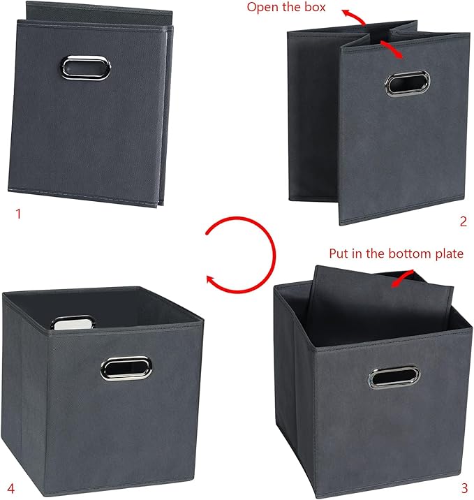 Fabric storage bins Cubes, Fabric Cube Organizer with Handle, Foldable Cube Bins for Cloth or Accessary Storage, 11x11x11, Set of 12, (Gray)