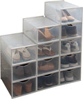 Simplify Set of 12 Stackable Shoe Boxes | Customizable | Fits Size 11 Shoes | Drop Front Design | Closet Storage | Sneakers | Heels | Clear and White