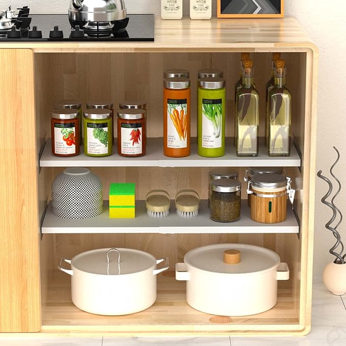 WEJIPP Closet Organizer Shelves Expandable Tension Shelving Rack Cabinet Storage Shelf Heavy Duty Metal DIY Divider Separator for Wardrobe Cupboard Pantry Kitchen Bathroom,White,2packs