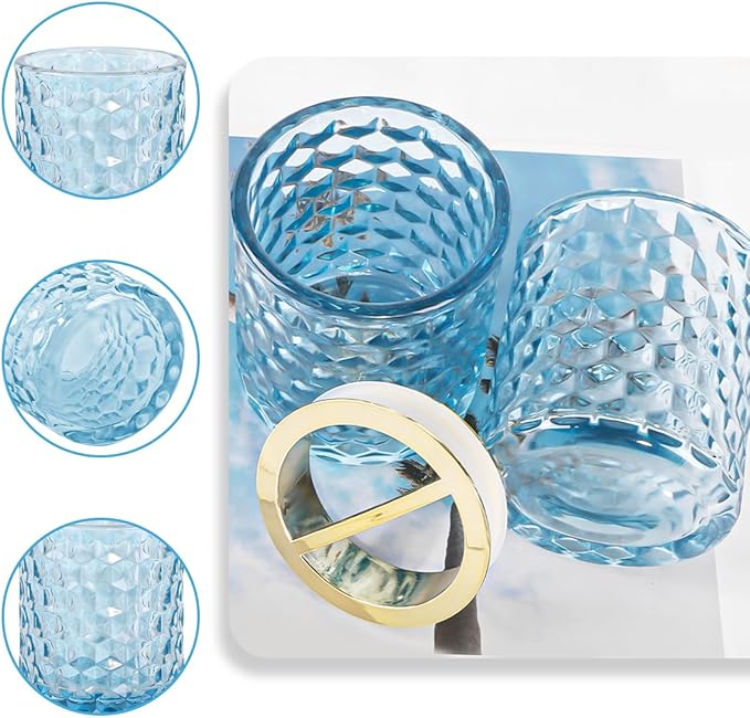 2pcs Blue Toothbrush Holders for Bathrooms, Glass Toothbrush Holder and Bathroom Tumbler Set, Gold Tooth Brush Cup Holder, Bathroom Counter Organizer for Brushes, Toothpaste