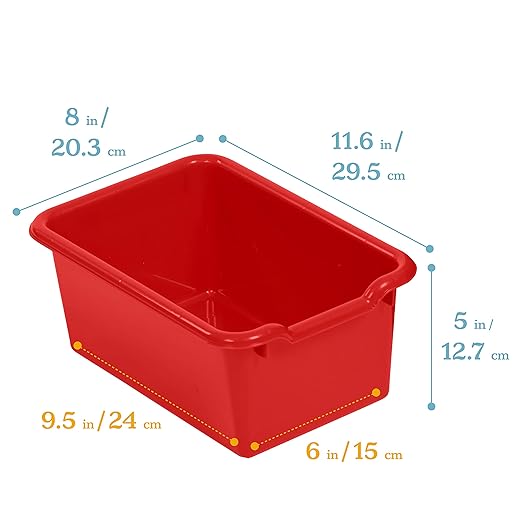 ECR4Kids Scoop Front Storage Bins, Multipurpose Organization, Red, 10-Piece