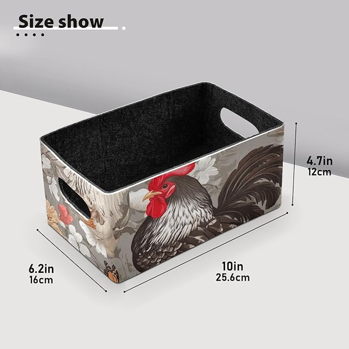 Closet Storage Bins 2 Pcs Felt Open Home Storage Containers Organizer with Handles Collapsible Shelf Basket for Home Office Craft Room Classroom Fabric Grey Chicken and Daisy Flowers