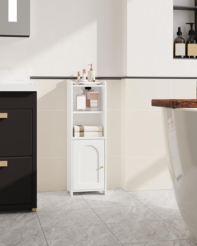 Bathroom Storage Cabinet, Corner Floor Cabinet with Doors and Adjustable Shelf, Narrow Toilet Paper Cabinets, Bathroom Organizer for Small Spaces, White BC39713X