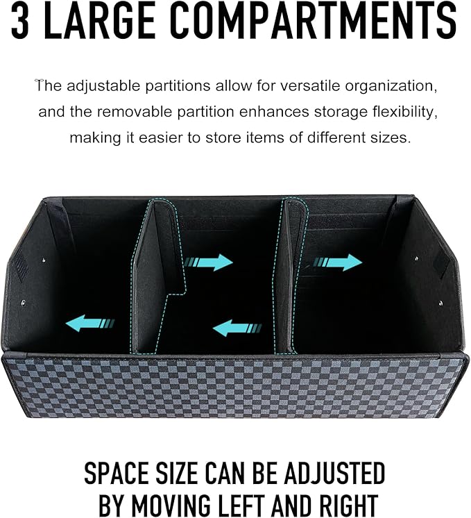 Trunk Organizer for SUV - Leather Storage Box, Extra Large, Magnetic Lid, Collapsible and Adjustable Car Organizer
