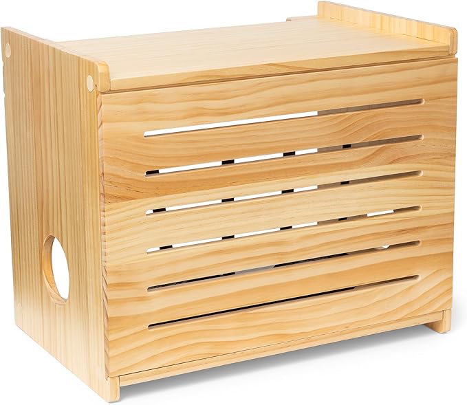 Wooden WiFi Router Storage Box - Deluxe Wall Mountable Decorative Modem Shelf Hider Cover with Cable Management System - Rustic Home Organization Solution for Routers Up to 11" Tall - Pine