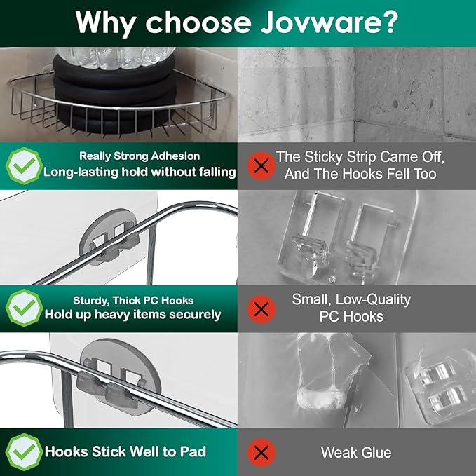 Jovware Adhesive Hooks for Shower Caddy, Bathroom Shelf, 12 Pack