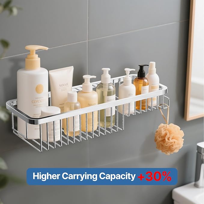TENOVEL Wire Basket Wall Mount,Corner Shower Caddy 304 Stainless Steel,Bathroom Shower Organizer Soap Caddy,Polished Finish，Long Basket