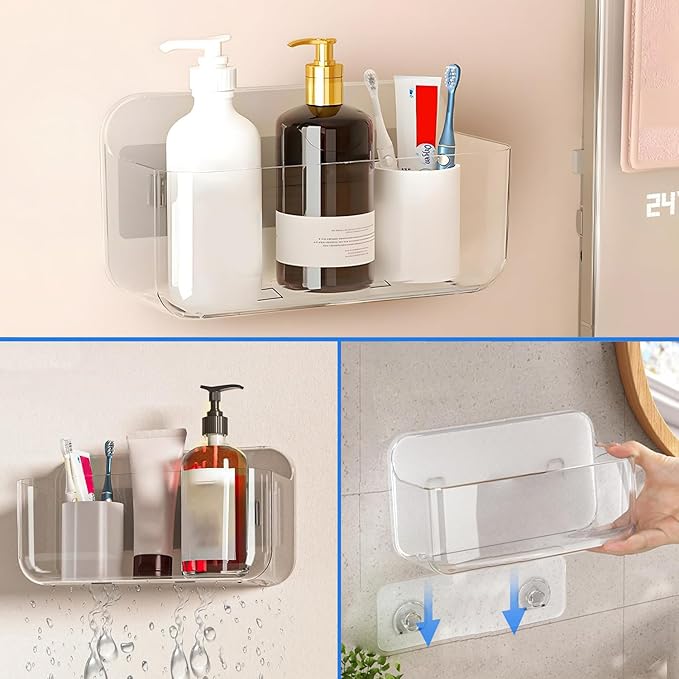 Diesisa Acrylic Wall Mount Organizer - 10.6" D x 5" W x 6" H, Large Size Adhesive Wall Self - Shower Caddies Organizer - Bathroom Shelves with Self Adhesive Tape for Bathroom, Kitchen - Large Size