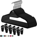 Black velvet hangers, ultra slim space saving, notches, tie bar, swivel hook, 30 pack, with bonus 20 matching velvet finger clips