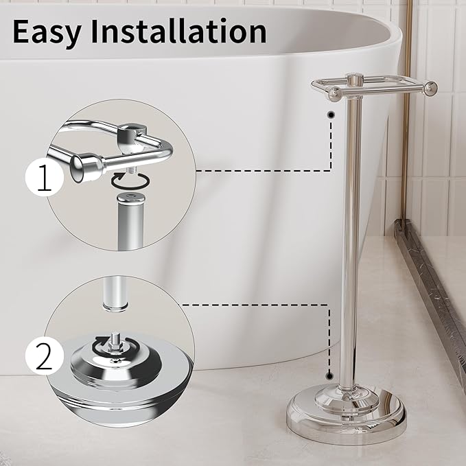 WZRUA Toilet Paper Holder Stand, Toilet Paper Holder Free Standing,Post Pivoting Design & Stable Weighted Base SUS304 Stainless Steel for Bathroom (Chrome)