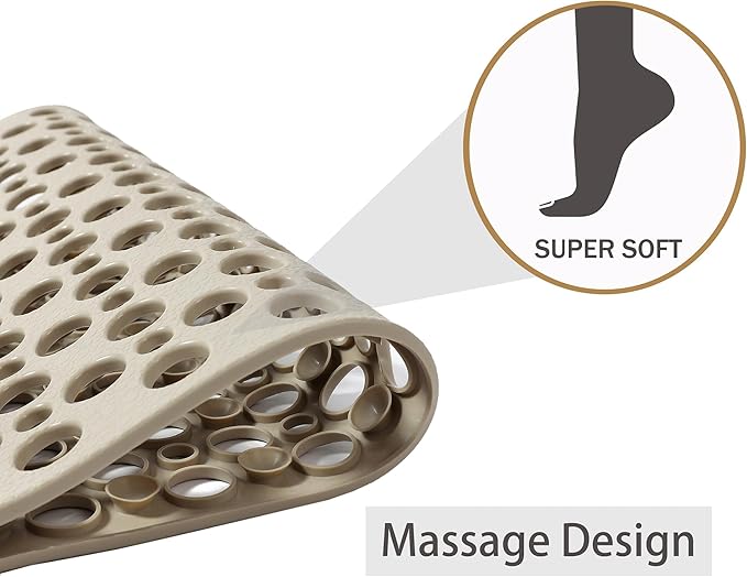 Nonslip Bathtub Mat Extra Soft TPE Bath Mat for Kids, Machine Washable Bathroom Shower Mat, Smooth/Non-Textured Tubs Only, 35L x 16W Inch (Light Brown)