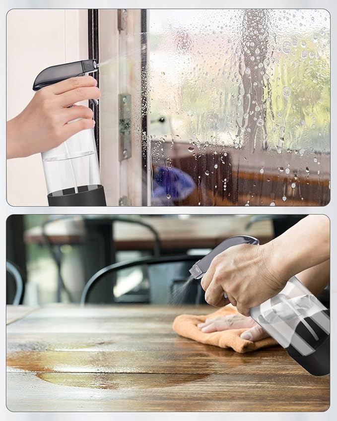 Glass Spray Bottles with Silicone Sleeve Protection, Empty 16OZ Reusable Spray Bottles, Refillable Containers with Spray Nozzles for Cleaning Solutions, Plants and Essential Oils 1 Pack Black