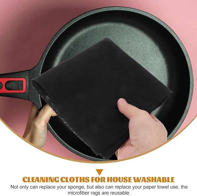 SUPVOX Microfiber Cleaning Cloths 8pcs Pack 30x30cm Black Glass Wiping Cloths Reusable Streak-Free Mirror Towels for Household Dusting and Car Cleaning Supplies