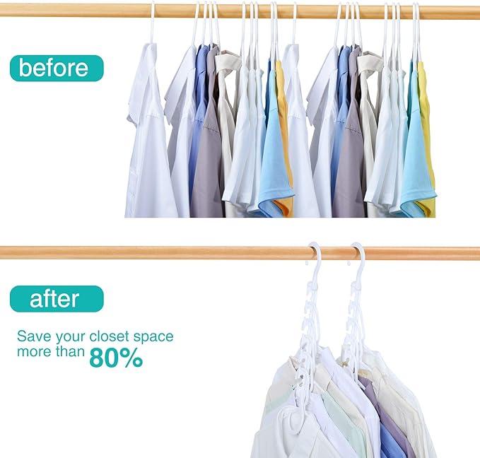 HOUSE DAY Sturdy Plastic Space Saving Hangers Cascading Hanger Organizer Pack of 12 Closet Space Saver Multifunctional Hangers for Heavy Clothes (White)