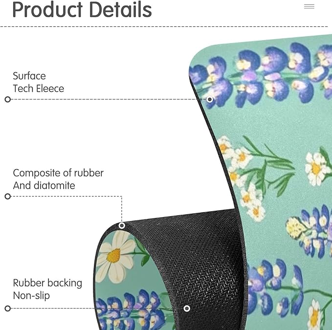 Kitchen Sink Splash Guard 1 PC 14.7 Inch Sink Faucet Mat Splash Guard for Bathroom Countertop Water Absorbent Foldable Cuttable Soft Washable Cute Green Bluebonnet and Daisies