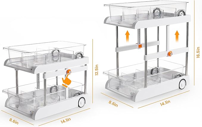 GAROOD All-in-One Multipurpose Sink and Height Adjustable Bathroom Cabinet Organizer with Pull Out Drawers, Spice Rack drawer, Sink Sponge Holder, Makeup Organizers, and under sink organizer - 1 pack