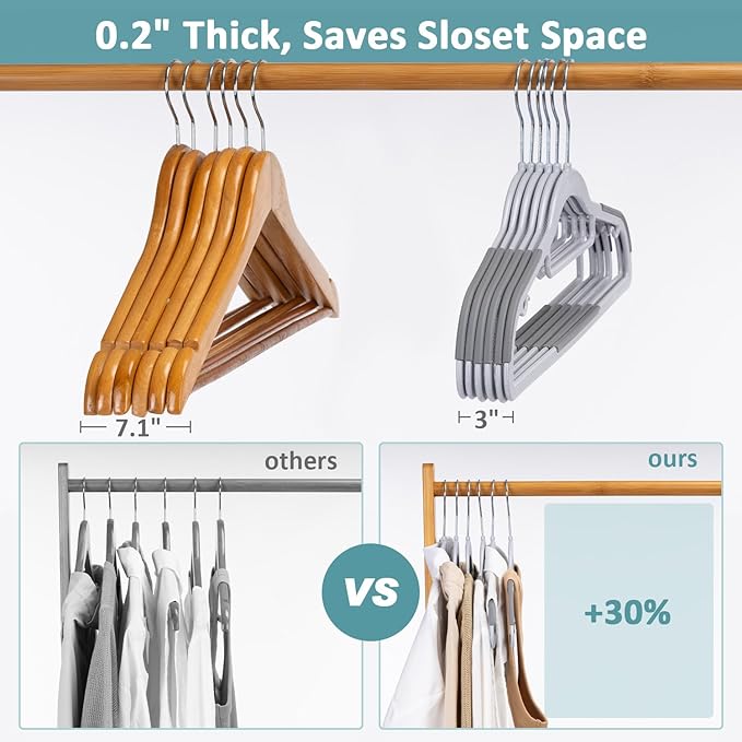 Tonswachic Pack of 30 Coat Hangers, Space-Saving Plastic Clothes Hangers, Non-Slip, 0.2 Inches Slim, 360° Swivel Silver Hook for Shirts, Pants, Suit & Wet/Dry Garments, Light and Dark Gray