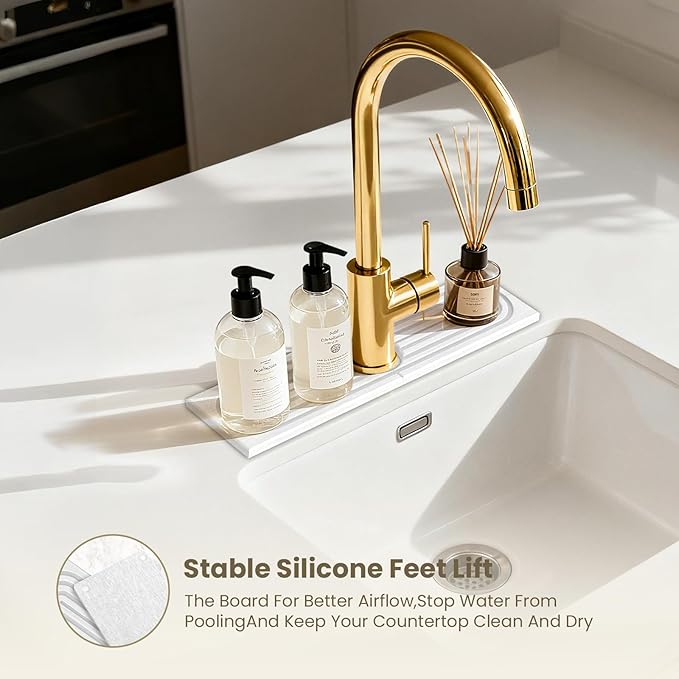 Faucet Mat for Kitchen Sink,Diatomite Fast Drying Stone Sink Tray,Faucet Splash Guard for Bathroom Counter [15.8"x4"],Super Absorbent, Prevents Moisture Buildup