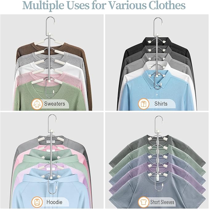 Clothes Hangers Space Saving Shirt Organizer, Non Slip Multi Shirt Hangers for Closet with Foam Padded Closet Organizers and Storage for Sweater Hoodie Blouse Coat Dress Short Beige 2 Pack