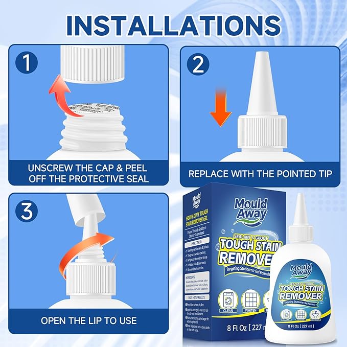 Tough Stain Remover Gel - Washing Machine Cleaner for Front Load Washer Seals, Bathroom Showers & Tile Grouts, Thick No-Drip Formula, Non-Toxic, 8 fl oz (Pack of 1)