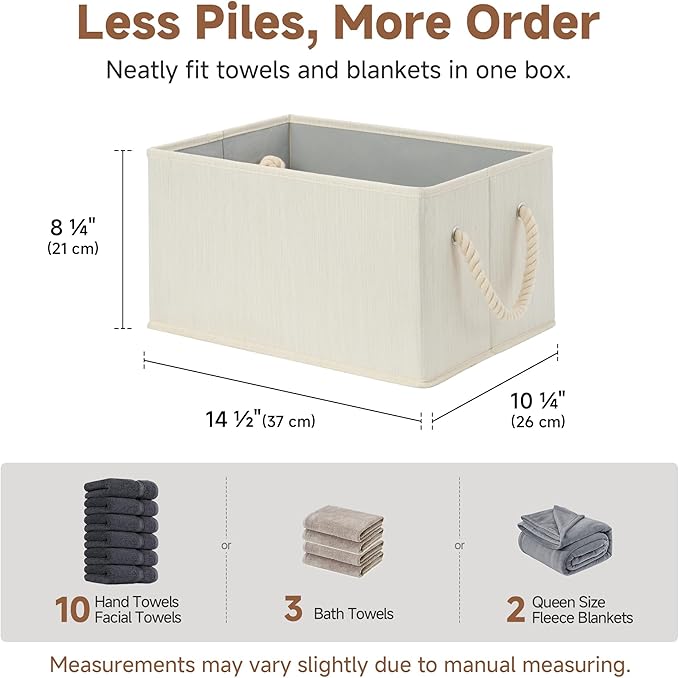 StorageWorks Storage Baskets for Shelves, Fabric Storage Bins, Closet Organization and Storage Basket, Foldable Organizer Bins for Clothes, Beige, White & Ivory, Large, 3-Pack