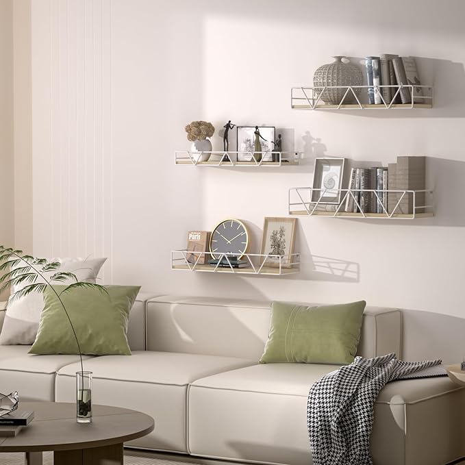 Floating Shelves Set of 3, Home Wood Wall Shelf, Farmhouse Shelf for Bedroom, Wall Mounted Floating Shelf for Living Room, Bedroom, Bathroom, Kitchen, Office (White-4pcs)