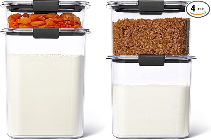 Rubbermaid Brilliance Pantry Food Storage Containers, Set of 4 (8 Pieces), BPA-Free, Clear, Airtight