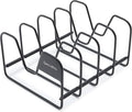 GreenPan Stainless Steel Wire Pots and Pans Lid Storage Rack, Holds 4 Lid Covers, Easy Storage, Countertop or Cabinent Organizer, Minimizes Clutter, Fast Drying, Wipes Clean, Black