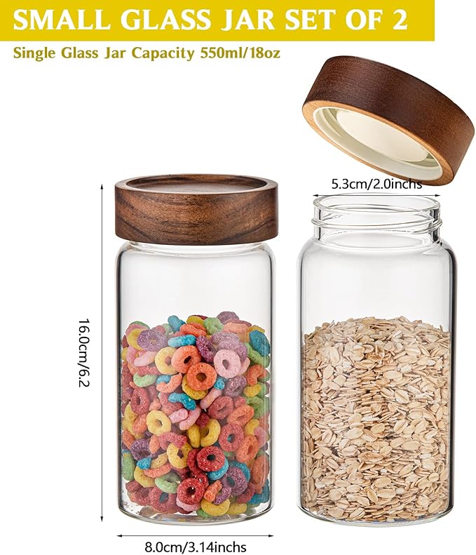 Patoper Glass Coffee Jars with Top Screw Lid Round Food Storage Canister Clear Glass Jar for Pantry Sugar Tea Coffee Bean Spice Nuts Cookies Bath Salts (2×550ml(18oz))