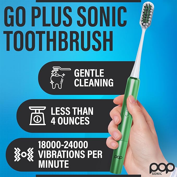 Go Plus Sonic Toothbrushes for Adults w/Electric Toothbrush Case - Electric Toothbrush for Adults & Kids - Sonic Toothbrush w/ 2 Speeds - 18000-24000 Vibrations Per Minute (Emerald Green)