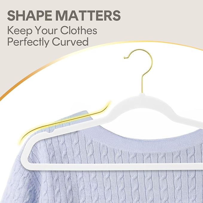 MOERKADA 36-Pack Premium Velvet Hangers with Gold Hooks - Space-Saving Non-Slip Heavy-Duty Clothes Hangers for Coats, Suits, Dresses, and Sweaters - Slim Design, Closet Organizer (White-Gold)