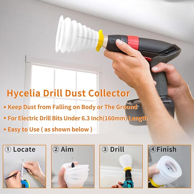 Drill Dust Cover Collector Retractable Silicone Drill Dust Bowl for Ceiling Drywall Overhead Drilling Dust Catcher Bowl Recessed light Installation Universal Fit for Hammer Drills and Impact Drills