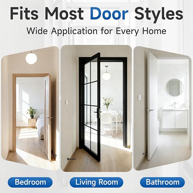 2pcs Adjustable Spring Door Stops, 4.17-5.35in Aluminum Long Door Stoppers with Silicone Tip, Matte Black Door Stop for Bottom of Door, Screw & Adhesive Installation, Black