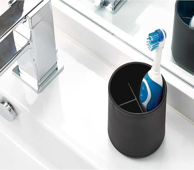 iDesign Toothbrush Holder for Normal Toothbrushes, Spin Brushes, and Toothpaste, The Cade Collection - 3" x 3" x 4. 5", Matte Black