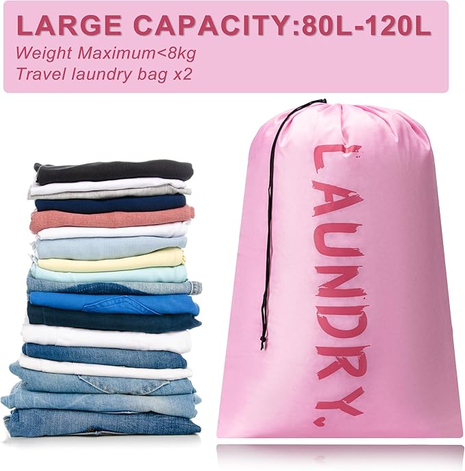 4 Pack XL Travel Laundry Bag, Machine Washable Dirty Clothes Organizer with Drawstring,Large Enough to Hold 4 Loads of Laundry, Easy Fit a Laundry Hamper or Basket Travel Essentials 24" x 36"