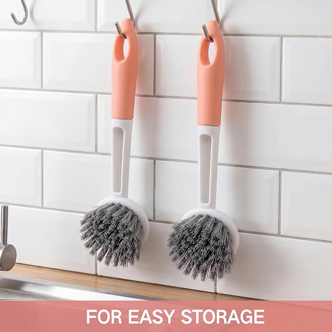 Patelai 12 Pack Kitchen Scrub Dish Brush with Long Handle Dish Scrubber with Stiff Bristles Scrub Brushes for Kitchen Dishes Washing Tools, Pots, Pans and Sink Cleaning (Orange)