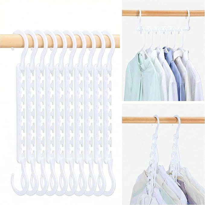 HOUSE DAY Sturdy Plastic Space Saving Hangers Cascading Hanger Organizer Pack of 12 Closet Space Saver Multifunctional Hangers for Heavy Clothes (White)